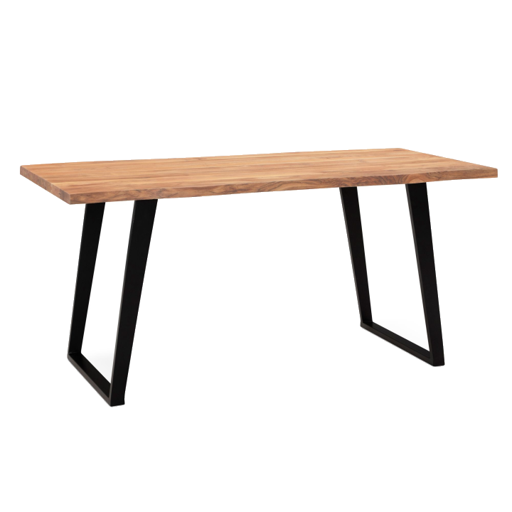 FineBuy Schreibtisch Akazie Massivholz / Metall Computertisch Baumkante, Homeoffice Bürotisch Massiv mit U-Beinen in Schwarz, Holztisch Laptoptisch Arbeitszimmer