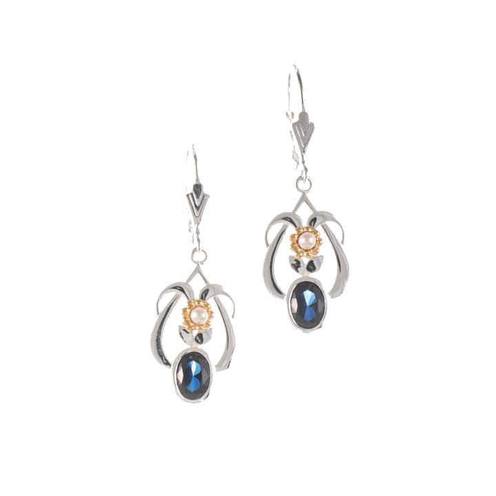 Ohrringe 925 Silber teilvergoldet Zirkonia blau Perle