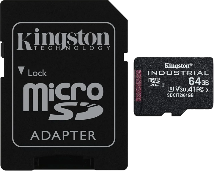 Kingston microSDHC Industrial C10 A1 pSLC-kaart + SD-adapter 64GB