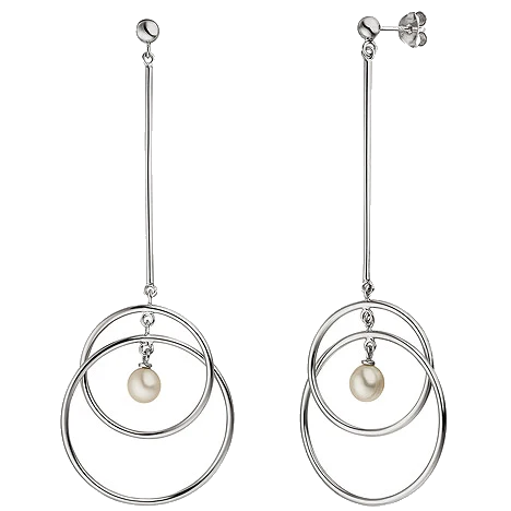 Ohrhänger 925 Sterling Silber 2 Süßwasser Perlen Ohrringe lang