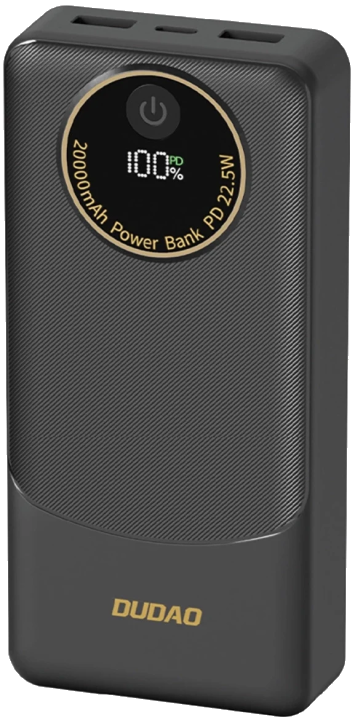 Externer Akku Dudao K12Pro, 20000mAh, 22.5W, QC + PD, 1 x USB-C - 2 x USB-A, Schwarz