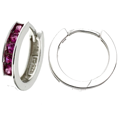 Creolen rund 925 Sterling Silber 10 Zirkonia rot Ohrringe Silbercreolen