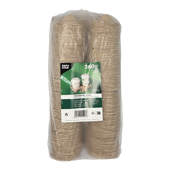 PAPSTAR Tragetabletts, Pappe "To Go" 4,6 x 22,3 m x 12,5 cm natur, für 2 Becher