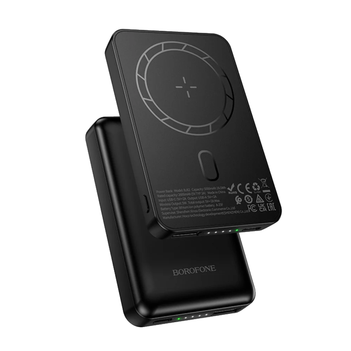 Externer Wireless-Akku Borofone BJ82 Dawn, 5000mAh, 10W, 1 x QI - 1 x USB-A, Schwarz