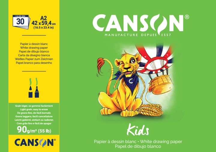 CANSON Zeichenblock Kids, DIN A2, 90 g/qm, 30 Blatt