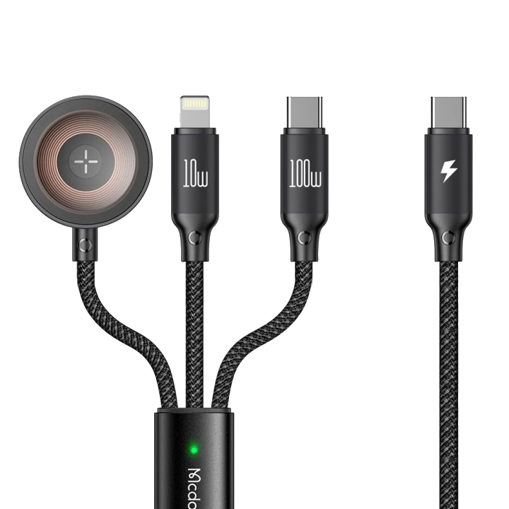 USB-C - Lightning / USB-C / QI McDodo CA-4940 3in1 Ladekabel, 100W, 1.2m, Schwarz