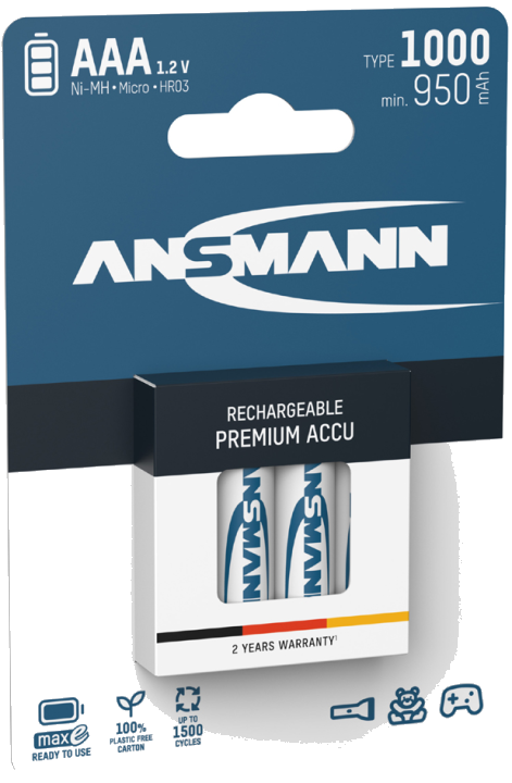 ANSMANN NiMH Akku Premium, Micro AAA, 1.000 mAh, 4er Blister
