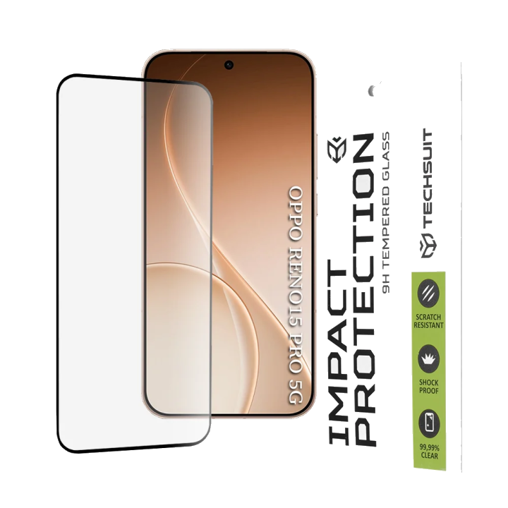 Schutzfolie Techsuit für Oppo Reno15 Pro, gehärtetes Glas, Full Glue, 111D, Schwarz