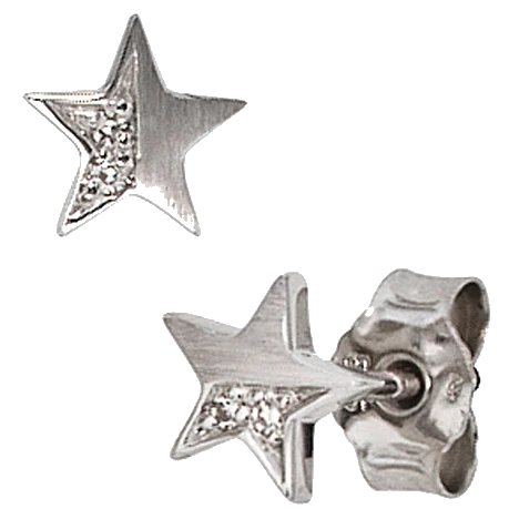 Ohrstecker Stern 585 Gold Weißgold matt 1 Diamant Brillant 0 022ct. Ohrringe