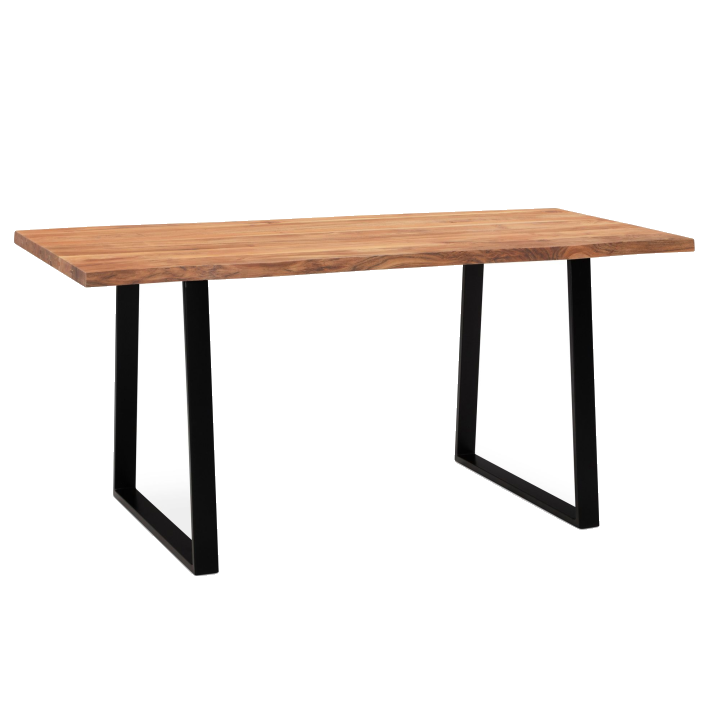 FineBuy Schreibtisch Akazie Massivholz / Metall Computertisch Baumkante, Homeoffice Bürotisch Massiv mit Trapezbeinen in Schwarz, Holztisch Laptoptisch Arbeitszimmer