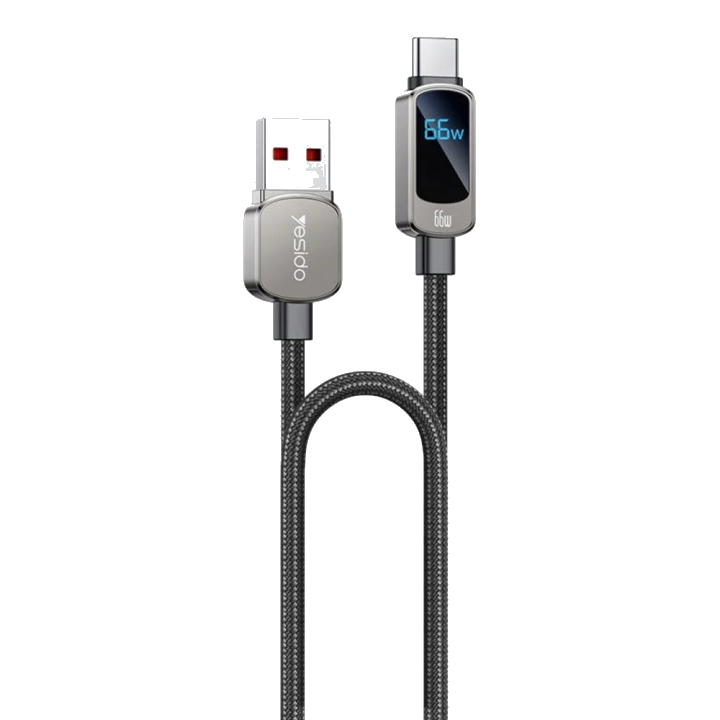 USB-A - USB-C Daten- und Ladekabel Yesido CA128C Display, 66W, 1.2m, Schwarz