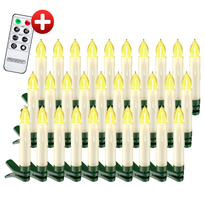 Kabellose Weihnachtsbaumkerzen LED 30er-Set Warmweiß mit Timer & Fernbedienung