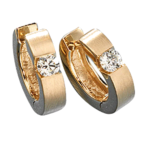 Creolen rund 585 Gold Gelbgold matt 2 Diamanten Brillanten 0 30ct. Ohrringe