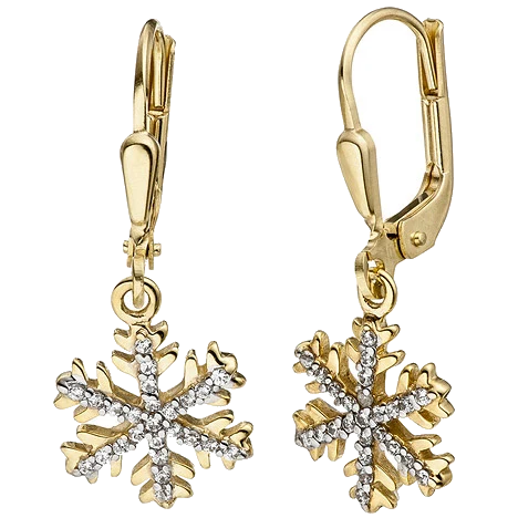 Ohrhänger Schneeflocke 333 Gold Gelbgold mit Zirkonia Ohrringe Ohrhänger