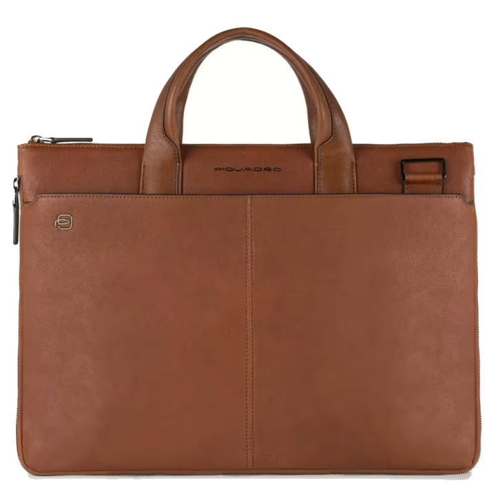 Piquadro Black Square Schmale Laptoptasche 15.6" erweiterbar cuoio tabacco