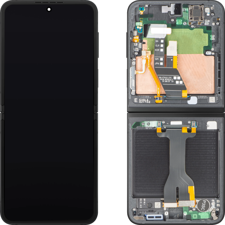 Samsung Galaxy Z Flip6 F741 Touchscreen-Display mit Rahmen, Unterer Innenteil, Schwarz (Crafted Black), Service Pack GH82-35014E