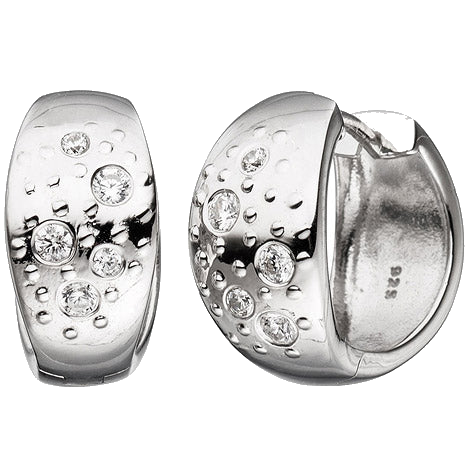Creolen breit 925 Silber mit Zirkonia Ohrringe Silberohrringe Silbercreolen