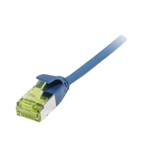 Synergy21 Patchkabel RJ45, CAT6A 500Mhz, 0,5m, blau, U/FTP, slimline rund d=3,8mm, TPE/LSZH(Superflex), AWG32, mit CAT7 Rohkabel,
