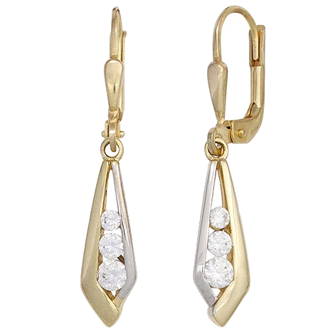 Boutons 333 Gold Gelbgold bicolor 6 Zirkonia Ohrringe Ohrhänger Goldohrringe