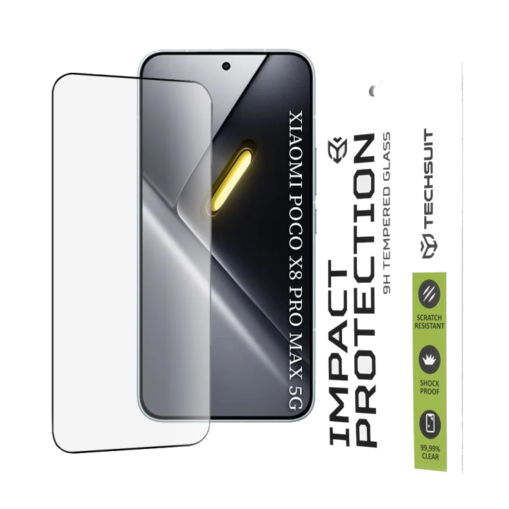 Schutzfolie Techsuit für Xiaomi Poco X8 Pro Max, Gehärtetes Glas, Full Glue, 111D, Schwarz