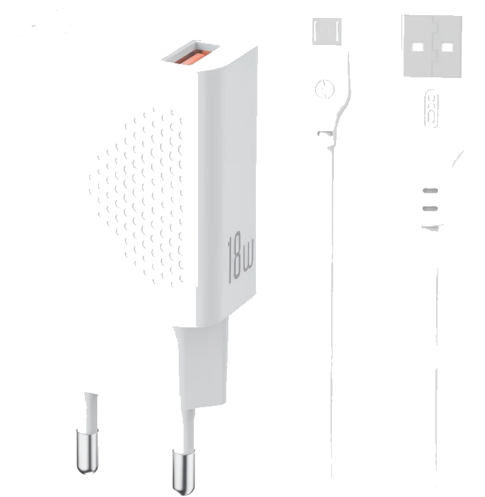 Netzladegerät mit microUSB-Kabel XO Design L159, 18W, 3A, 1 x USB-A, Weiß