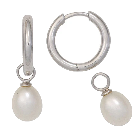 Creolen rund 925 Sterling Silber Ohrringe Klappmechanik (ohne Perlen-Anhänger)