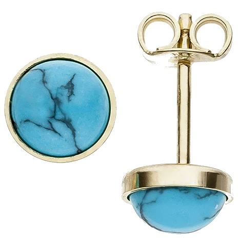 Ohrstecker rund 333 Gold Gelbgold 2 Türkise Ohrringe Goldohrstecker