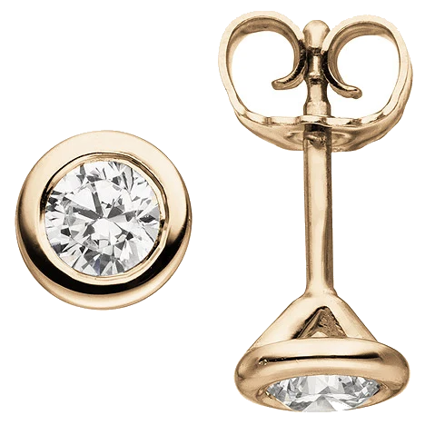 Ohrstecker rund 585 Gold Rotgold 2 Diamanten Brillanten 0 50 ct. Ohrringe