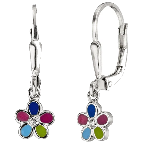 Kinder Ohrhänger Blume 925 Sterling Silber 2 Zirkonia Ohrringe Kinderohrringe
