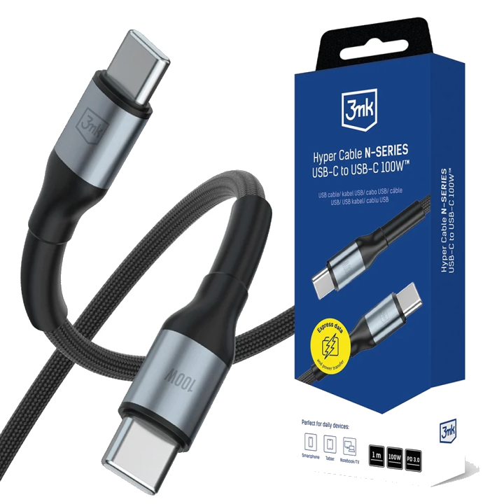 Daten- und Ladekabel USB-C - USB-C 3MK Hyper N, 100W, 1m, Schwarz