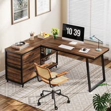 Industrieller Schreibtisch, L-förmiger Computertisch mit 3 Schubladen, 135x100cm