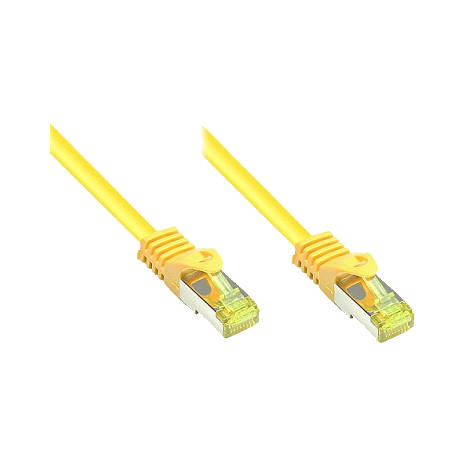 GoodConnections RJ45 Patchkabel mit Cat. 7 Rohkabel und Rastnasenschutz (), S/FTP, PiMF, halogenfrei, 500MHz, OFC, gelb, 0,25m,