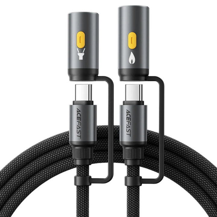 USB-C Daten- und Ladekabel / Taschenlampe - USB-C / Elektrisches Feuerzeug Acefast J4, 60W, 1.2m, Schwarz