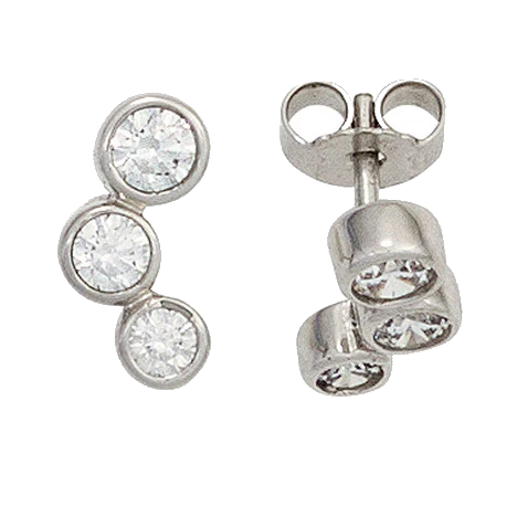 Ohrstecker 375 Gold Weißgold 6 Zirkonia Ohrringe