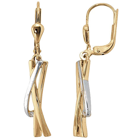 Ohrhänger 585 Gold Gelbgold bicolor 2 Diamanten Brillanten Ohrringe Goldohrringe