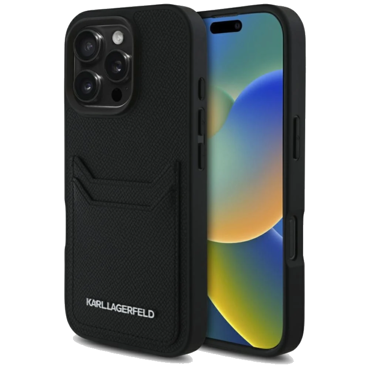 Hülle für Apple iPhone 16 Pro Max, Karl Lagerfeld, Grained Cardslots, Schwarz