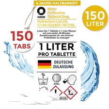 150 Notfall Wasseraufbereitung Trinkwasser Tabletten je 1L Wasserentkeimung Tabs