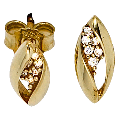 Ohrstecker oval 333 Gold Gelbgold bicolor mit Zirkonia Ohrringe Goldohrstecker