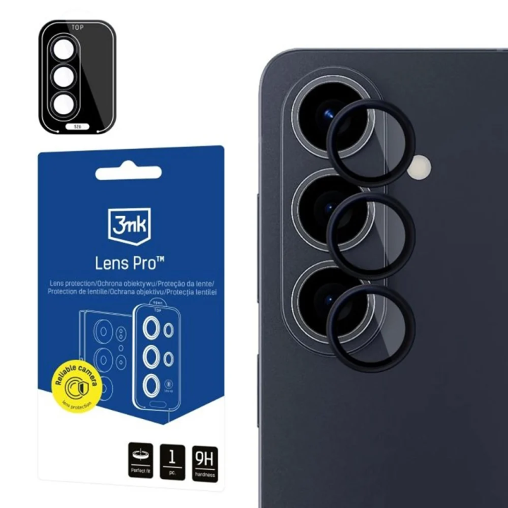 Schutzfolie Rückkamera 3MK Protection Pro für Samsung Galaxy S26 S942, Gehärtetes Glas, Schwarz