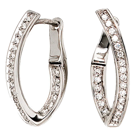 Creolen 585 Gold Weißgold 42 Diamanten Brillanten Ohrringe Weißgoldcreolen
