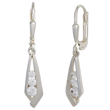Boutons 925 Sterling Silber mattiert 6 Zirkonia Ohrringe Ohrhänger