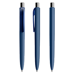 prodir® Druckkugelschreiber DS8 Soft Touch PRR Push, blaue Mine, dunkelblau/silber poliert