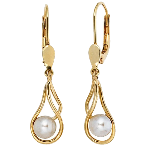 Boutons 585 Gold Gelbgold 2 Süßwasser Perlen Ohrringe Ohrhänger Perlenohrringe