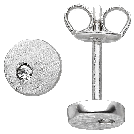 Ohrstecker rund 925 Sterling Silber matt 2 Zirkonia Ohrringe Silberohrstecker