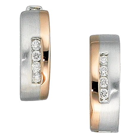 Creolen rund 585 Gold Weißgold Rotgold bicolor teilmatt 8 Diamanten Ohrringe