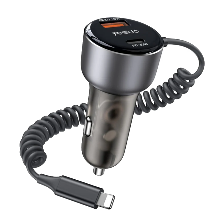 Auto-Ladegerät mit Lightning-Kabel Yesido Y57, 50W, 3A, 1 x USB-A - 1 x USB-C, Schwarz