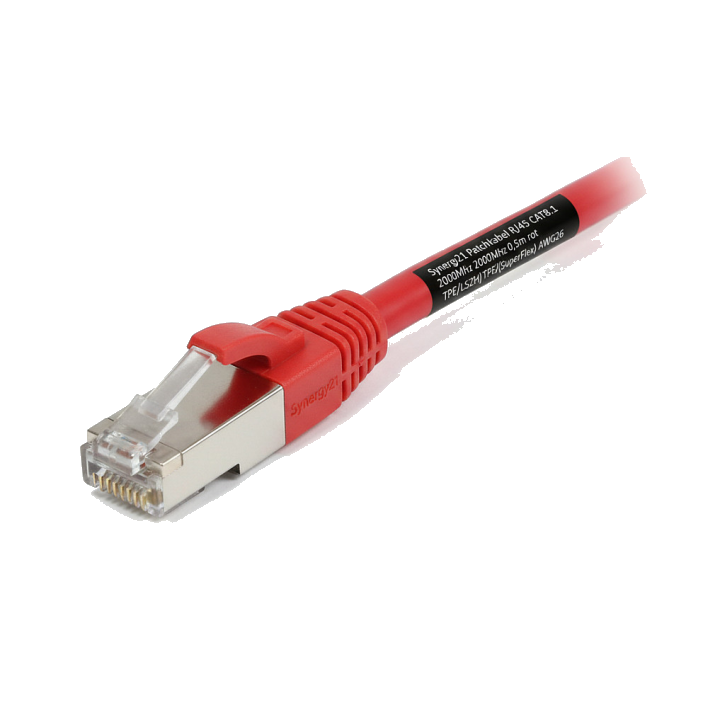 Synergy21 Patchkabel RJ45, CAT8.1 2000Mhz, 0,5m, rot, S-STP(S/FTP), TPE/LSZH(SuperFlex), AWG26,