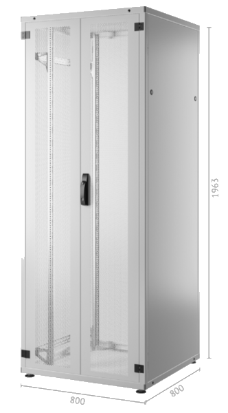 19'' Serverschrank PRO 42HE, 800x800 mm, F=2-tlg., R=Stahl 1-tlg. 2xVR, RAL7035