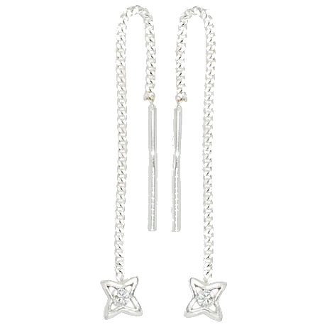 Durchzieh-Ohrhänger Stern 925 Silber 2 Zirkonia Ohrringe zum Durchziehen
