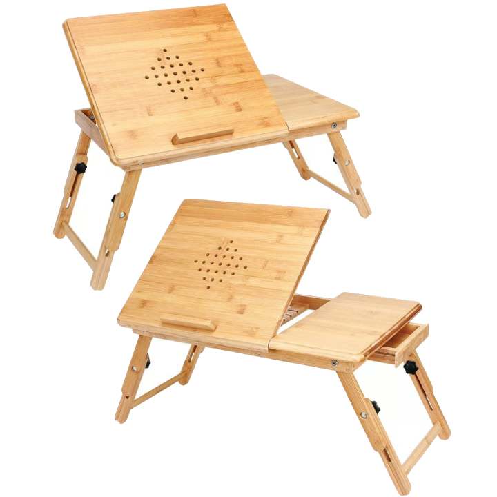 Laptoptisch Bambus 2er-Set 55x28x35cm Belüftungslöcher & Schublade